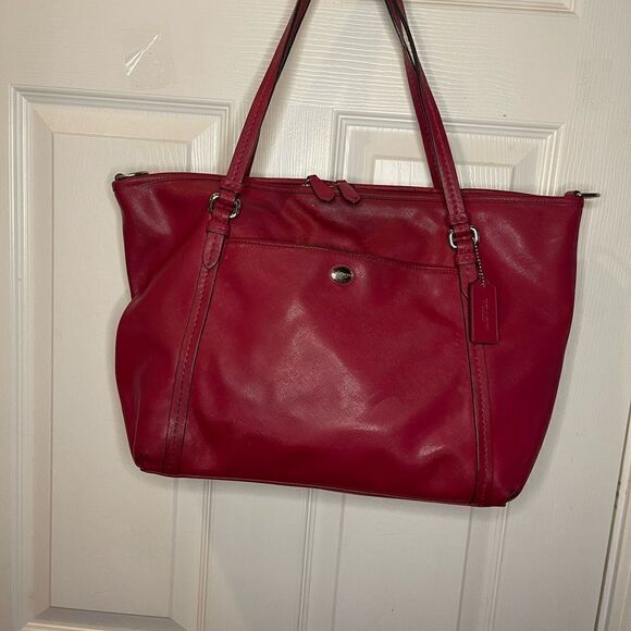 Red Coach Shoulder Bag with silver tone hardwares - Picture 2 of 15